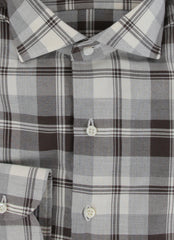 $500 Luigi Borrelli Light Gray Plaid Cotton Shirt - Slim - (LB1227254) - Parent