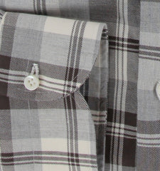 $500 Luigi Borrelli Light Gray Plaid Cotton Shirt - Slim - (LB1227254) - Parent