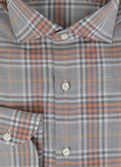 $500 Luigi Borrelli Orange Plaid Cotton Shirt - Slim - (LB328269) - Parent