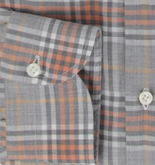 $500 Luigi Borrelli Orange Plaid Cotton Shirt - Slim - (LB328269) - Parent
