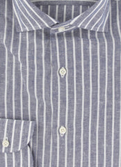 $500 Luigi Borrelli Dark Blue Striped Shirt - Slim - (LB81266) - Parent