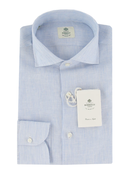 $500 Luigi Borrelli Light Blue Striped Shirt - Slim - (LB81265) - Parent