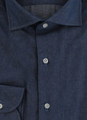 $500 Luigi Borrelli Dark Blue Solid Cotton Shirt - Slim - (LB1252511) - Parent