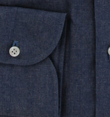 $500 Luigi Borrelli Dark Blue Solid Cotton Shirt - Slim - (LB1252511) - Parent