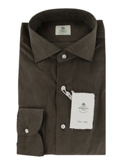 $500 Luigi Borrelli Dark Green Solid Shirt - Slim - 16.5/42 - (LB12272517)