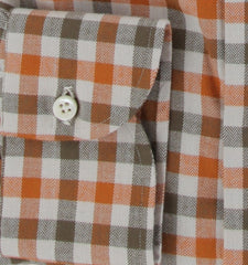 $500 Luigi Borrelli Orange Plaid Cotton Shirt - Slim - (LB1227255) - Parent