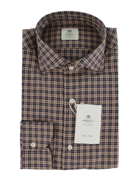 $500 Luigi Borrelli Light Brown Plaid Shirt - Slim - (LB1227251) - Parent