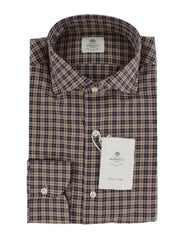 $500 Luigi Borrelli Light Brown Plaid Shirt - Slim - 14.5/37 - (LB1227251)