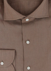 $500 Luigi Borrelli Brown Linen Blend Shirt - Slim - (LB1252515) - Parent