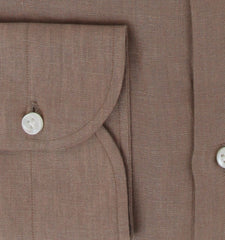 $500 Luigi Borrelli Brown Linen Blend Shirt - Slim - (LB1252515) - Parent