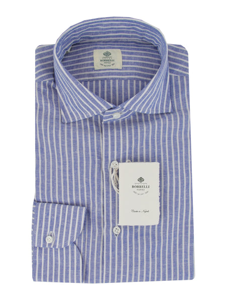$500 Luigi Borrelli Blue Linen Blend Shirt - Slim - (LB1252514) - Parent