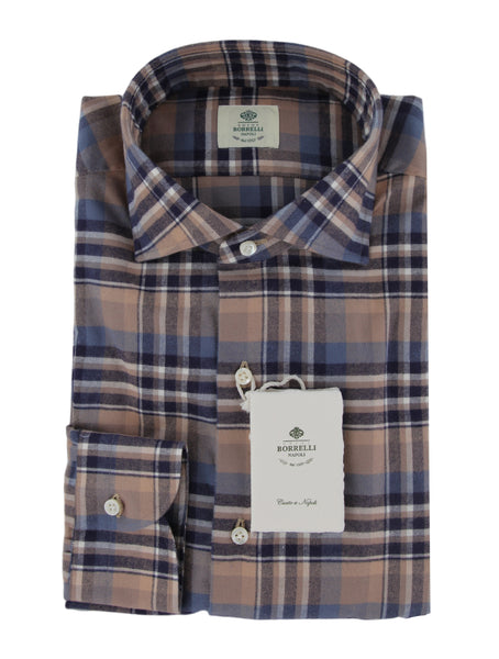 $500 Luigi Borrelli Light Brown Plaid Shirt - Slim - (LB1227253) - Parent