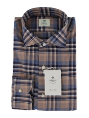 $500 Luigi Borrelli Light Brown Plaid Shirt - Slim - 15.5/39 - (LB1227253)