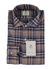 $500 Luigi Borrelli Light Brown Plaid Shirt - Slim - 17.5/44 - (LB1227253)