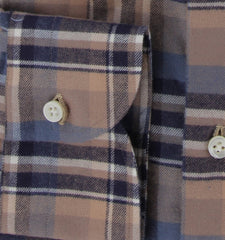 $500 Luigi Borrelli Light Brown Plaid Shirt - Slim - (LB1227253) - Parent