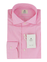$500 Luigi Borrelli Pink Striped Cotton Shirt - Slim - (LB38264) - Parent
