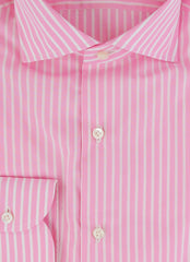 $500 Luigi Borrelli Pink Striped Cotton Shirt - Slim - (LB38264) - Parent