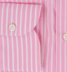 $500 Luigi Borrelli Pink Striped Cotton Shirt - Slim - (LB38264) - Parent