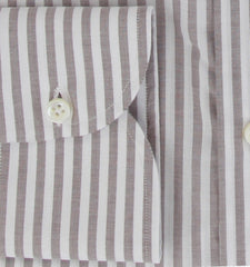 $500 Luigi Borrelli Brown Striped Cotton Shirt - Slim - (LB328261) - Parent
