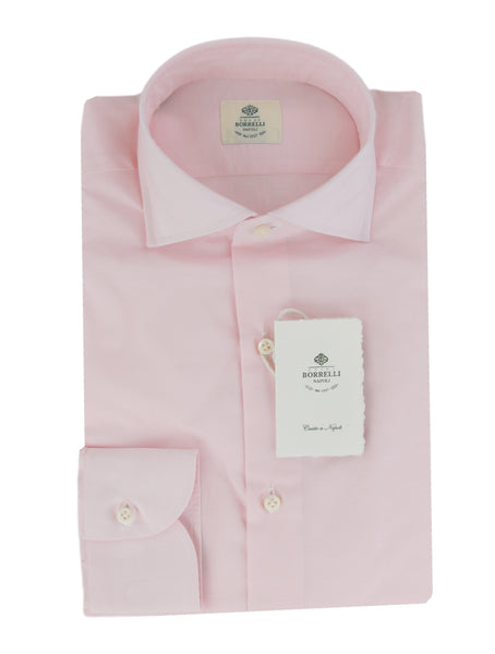 $500 Luigi Borrelli Pink Solid Cotton Shirt - Slim - (LB3282610) - Parent