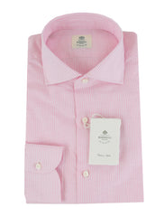 $500 Luigi Borrelli Pink Striped Shirt - Slim - 15.5/39 - (LB314261)
