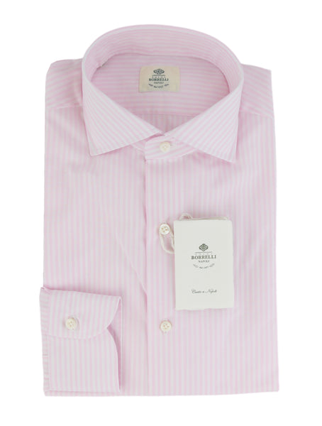 $500 Luigi Borrelli Pink Striped Cotton Shirt - Slim - (LB38262) - Parent