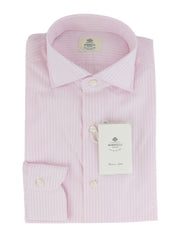 $500 Luigi Borrelli Pink Striped Cotton Shirt - Slim - 14.5/37 - (LB38262)
