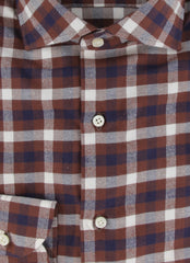 $500 Luigi Borrelli Brown Plaid Cotton Shirt - Slim - (LB7292614) - Parent
