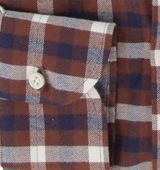 $500 Luigi Borrelli Brown Plaid Cotton Shirt - Slim - (LB7292614) - Parent
