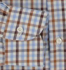 $500 Luigi Borrelli Light Brown Plaid Shirt - Slim - (LB1227252) - Parent
