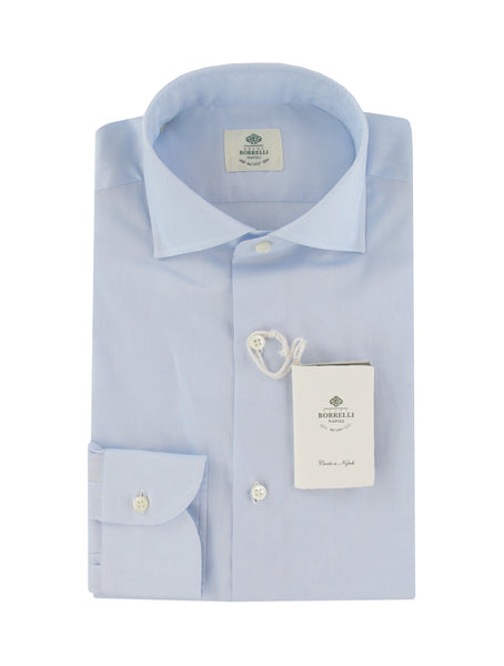 $500 Luigi Borrelli Light Blue Solid Cotton Shirt - Slim - (LB7292611) - Parent