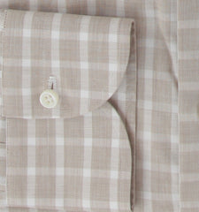 $500 Luigi Borrelli Light Brown Plaid Cotton Shirt - Slim - (LB38269) - Parent