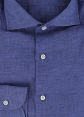 $500 Luigi Borrelli Blue Solid Linen Shirt - Slim - (LB125254) - Parent