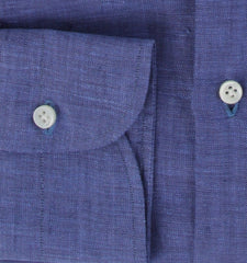 $500 Luigi Borrelli Blue Solid Linen Shirt - Slim - (LB125254) - Parent