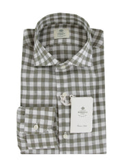 $500 Luigi Borrelli Green Check Linen Shirt - Slim - 15/38 - (LB382624)
