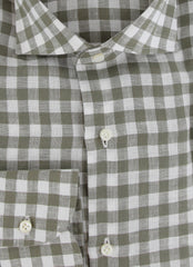 $500 Luigi Borrelli Green Check Linen Shirt - Slim - (LB382624) - Parent