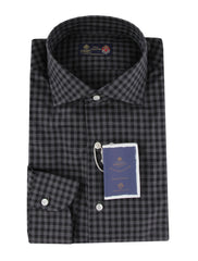 $500 Luigi Borrelli Dark Gray Check Cotton Shirt - Slim - 14.5/37 - (LB382610)