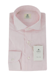 $500 Luigi Borrelli Pink Striped Cotton Shirt - Slim - 15.5/39 - (LB12272418)