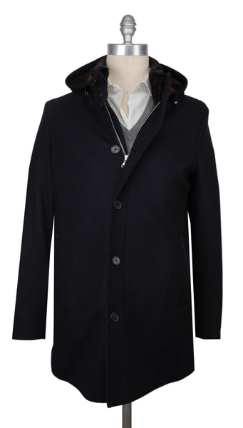 $4475 Mandelli Dark Blue Cashmere Blend Solid Coat - (MM10282511) - Parent