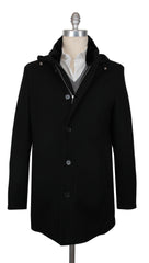 $4475 Mandelli Black Cashmere Blend Solid Coat - 44/54 - (MM10282510)