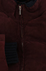 $2700 Mandelli Burgundy Red Suede Solid Puffer Jacket - (MM413245) - Parent