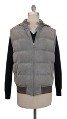 $3600 Mandelli Light Gray Suede Solid Jacket Vest - (MM328241) - Parent