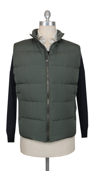 $1800 Mandelli Green Polyester Solid Jacket Vest - (MM115241) - Parent