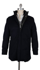 $5200 Mandelli Dark Blue Cashmere Solid Coat - 42/52 - (MM1113251)