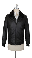 $6775 Mandelli Black Leather Solid Jacket - 40/50 - (MM1016251)
