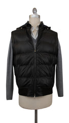 $2600 Mandelli Dark Brown Leather Solid Hooded Jacket Vest - (MM328244) - Parent