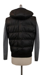 $2600 Mandelli Dark Brown Leather Solid Hooded Jacket Vest - (MM328244) - Parent