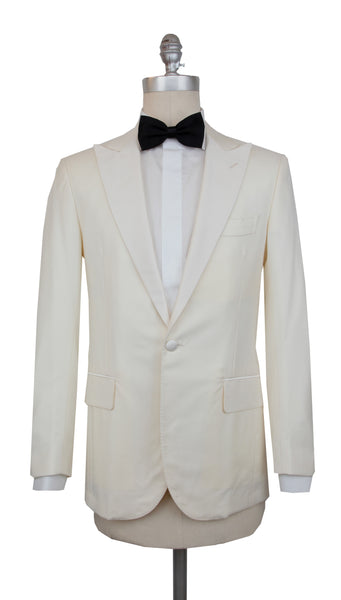Principe d'Eleganza Cream Wool Solid Tuxedo Jacket - (PE1228231) - Parent