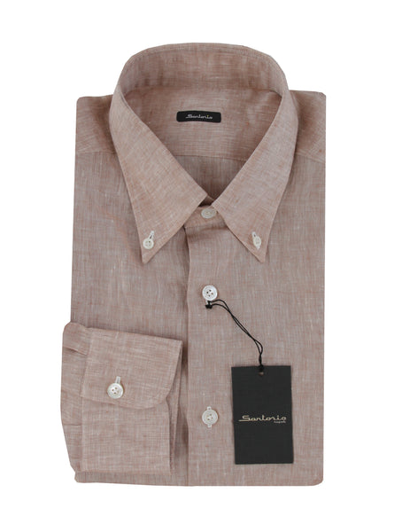 $375 Sartorio Napoli Brown Solid Linen Shirt - Slim - (SA222252) - Parent