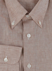 $375 Sartorio Napoli Brown Solid Linen Shirt - Slim - (SA222252) - Parent